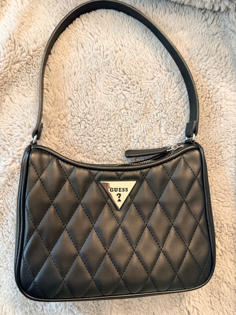 Guess Quilted Black Shoulder Bag with Gold Logo